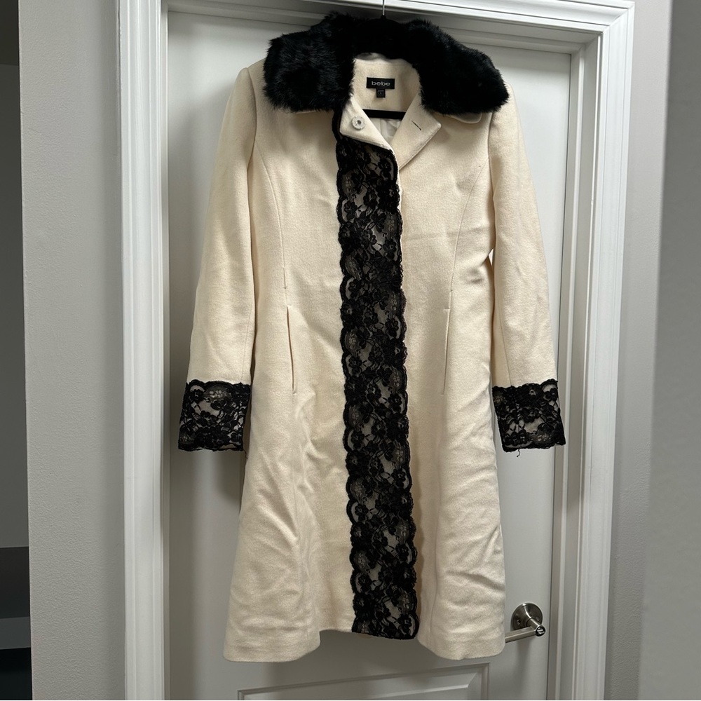 Bebe long coat jacket size large
